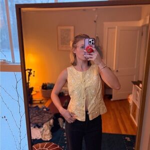 Vintage Yellow Embroidered Sleeveless Top